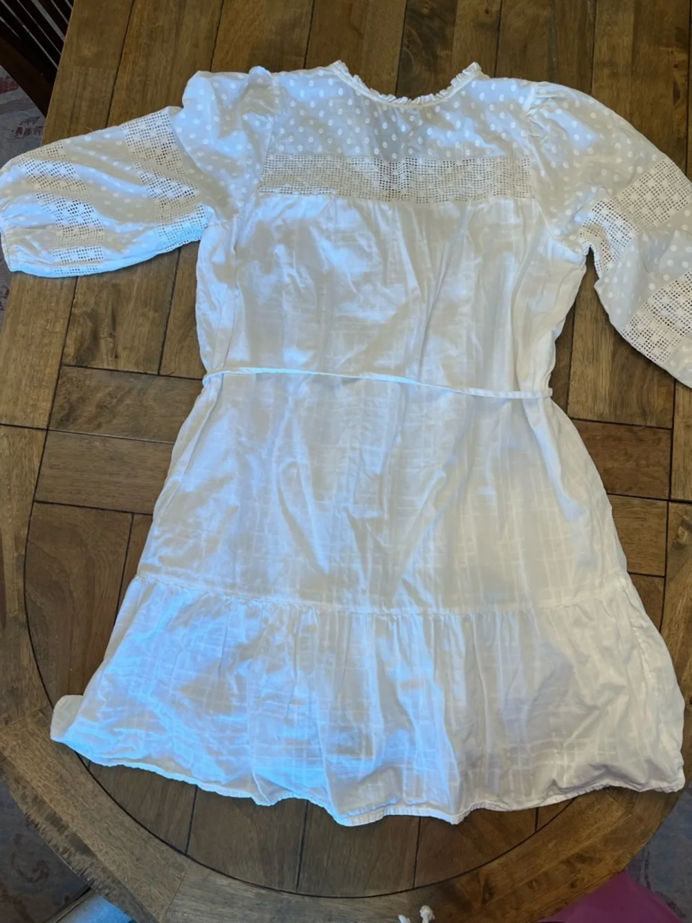 LOFT White Cotton Tie-Waist Dress with Eyelet Detail size XLP - Picture 6 of 7